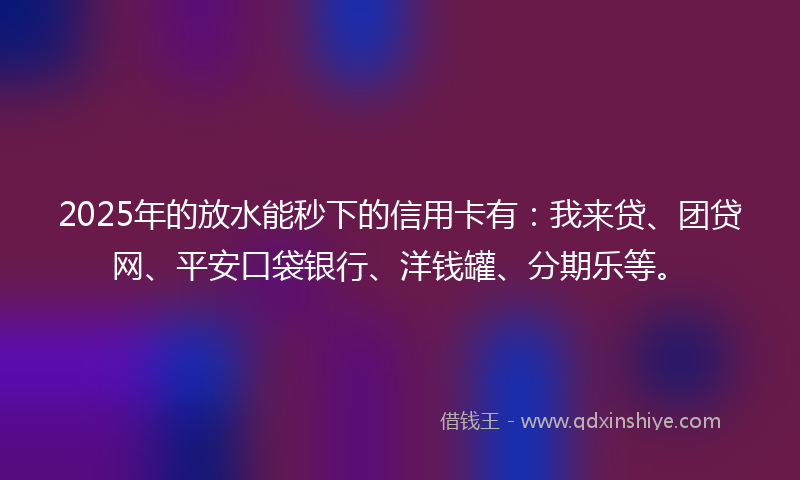 2025年的放水能秒下的信用卡有：我来贷、团贷网、平安口袋银行、洋钱罐、分期乐等。
