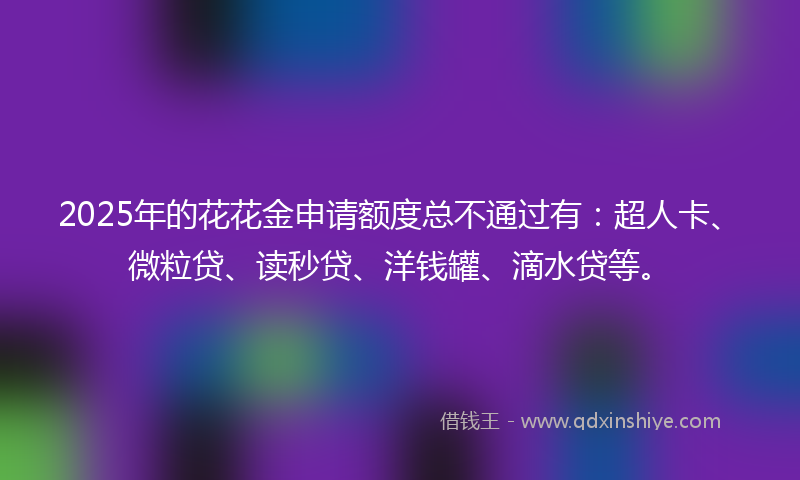 2025年的花花金申请额度总不通过有：超人卡、微粒贷、读秒贷、洋钱罐、滴水贷等。