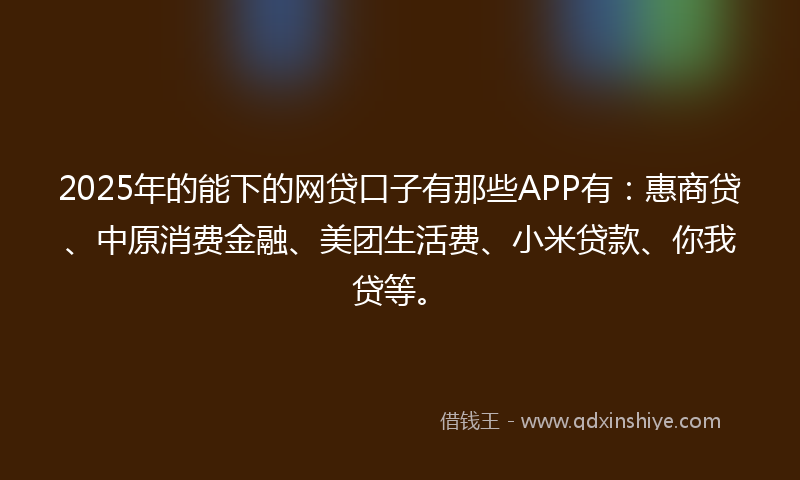 2025年的能下的网贷口子有那些APP有:惠商贷、中原消费金融、美团生活费、小米贷款、你我贷等。