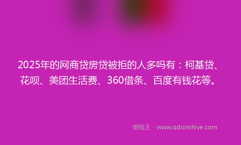 2025年的网商贷房贷被拒的人多吗有：柯基贷、花呗、美团生活费、360借条、百度有钱花等。