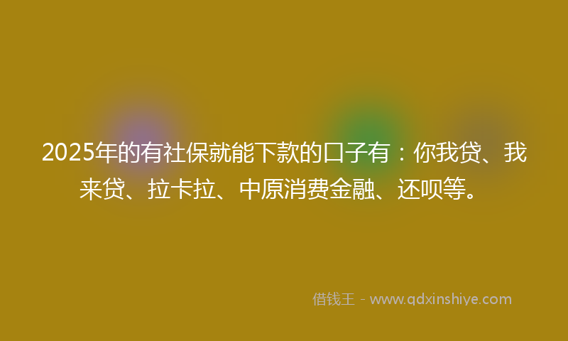 2025年的有社保就能下款的口子有：你我贷、我来贷、拉卡拉、中原消费金融、还呗等。