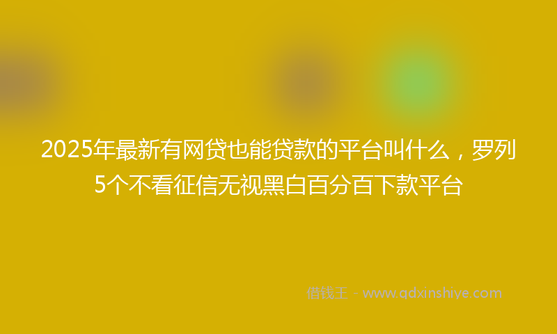 2025年最新有网贷也能贷款的平台叫什么，罗列5个不看征信无视黑白百分百下款平台