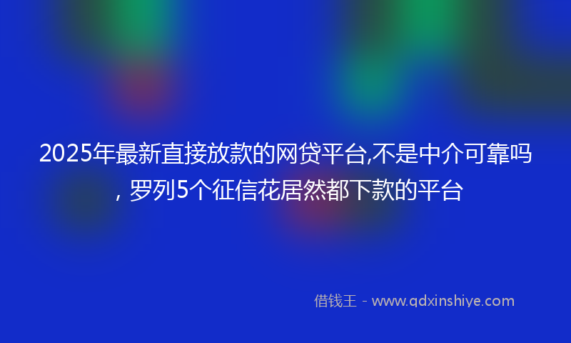 2025年最新直接放款的网贷平台,不是中介可靠吗，罗列5个征信花居然都下款的平台