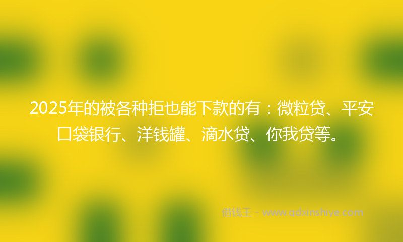 2025年的被各种拒也能下款的有：微粒贷、平安口袋银行、洋钱罐、滴水贷、你我贷等。