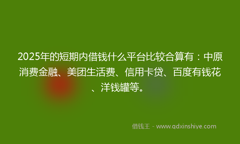 2025年的短期内借钱什么平台比较合算有：中原消费金融、美团生活费、信用卡贷、百度有钱花、洋钱罐等。