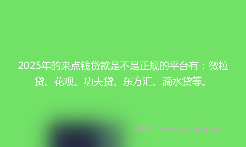 2025年的来点钱贷款是不是正规的平台有：微粒贷、花呗、功夫贷、东方汇、滴水贷等。