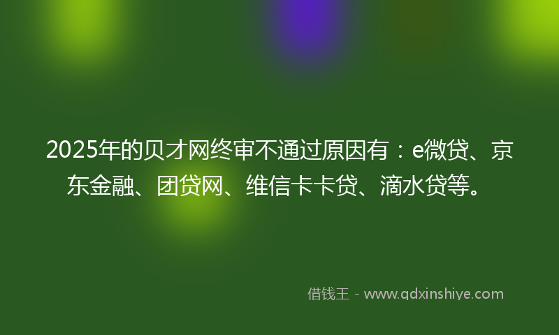 2025年的贝才网终审不通过原因有：e微贷、京东金融、团贷网、维信卡卡贷、滴水贷等。