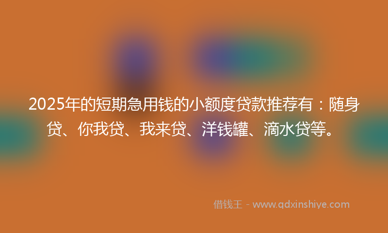 2025年的短期急用钱的小额度贷款推荐有：随身贷、你我贷、我来贷、洋钱罐、滴水贷等。