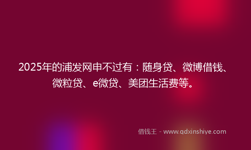 2025年的浦发网申不过有：随身贷、微博借钱、微粒贷、e微贷、美团生活费等。