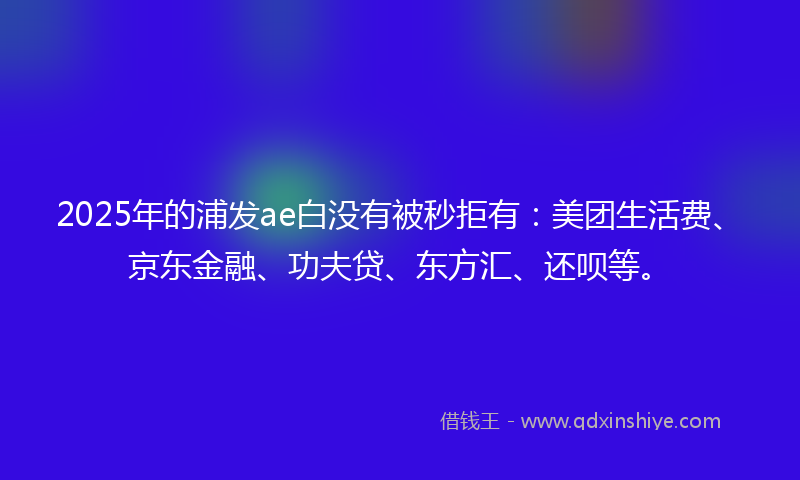 2025年的浦发ae白没有被秒拒有：美团生活费、京东金融、功夫贷、东方汇、还呗等。