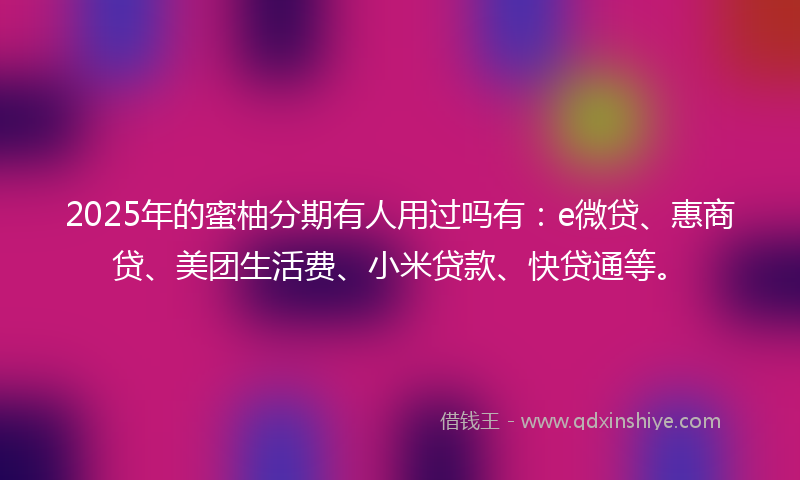 2025年的蜜柚分期有人用过吗有：e微贷、惠商贷、美团生活费、小米贷款、快贷通等。