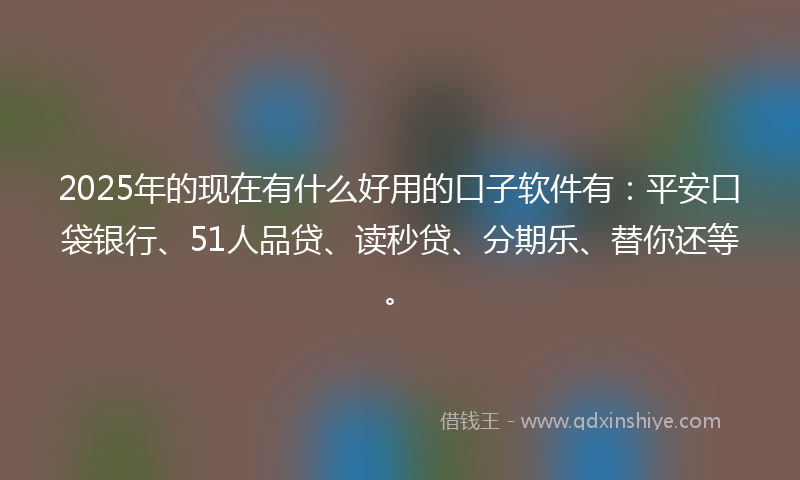 2025年的现在有什么好用的口子软件有：平安口袋银行、51人品贷、读秒贷、分期乐、替你还等。