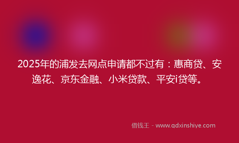 2025年的浦发去网点申请都不过有：惠商贷、安逸花、京东金融、小米贷款、平安i贷等。
