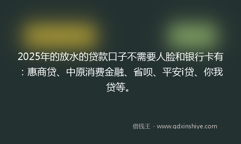 2025年的放水的贷款口子不需要人脸和银行卡有：惠商贷、中原消费金融、省呗、平安i贷、你我贷等。