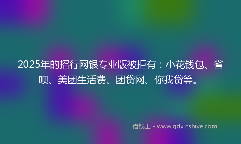 2025年的招行网银专业版被拒有：小花钱包、省呗、美团生活费、团贷网、你我贷等。