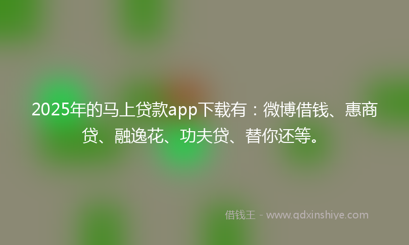 2025年的马上贷款app下载有：微博借钱、惠商贷、融逸花、功夫贷、替你还等。
