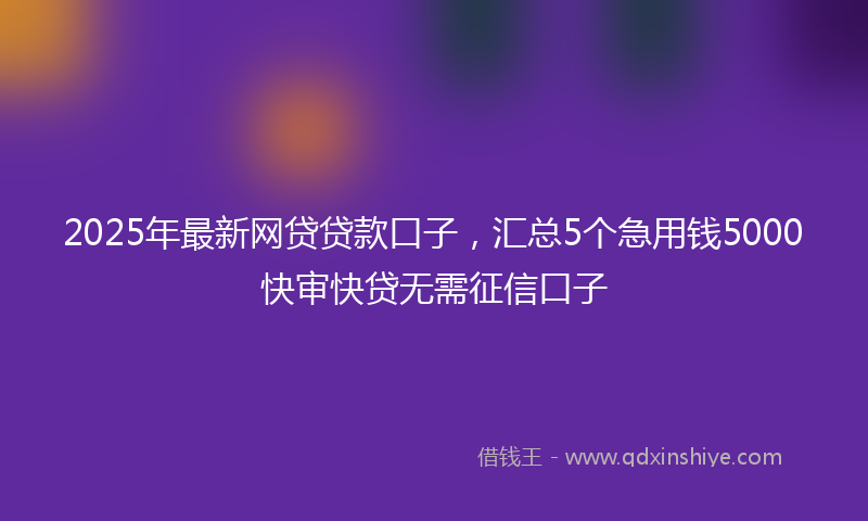 2025年最新网贷贷款口子，汇总5个急用钱5000快审快贷无需征信口子
