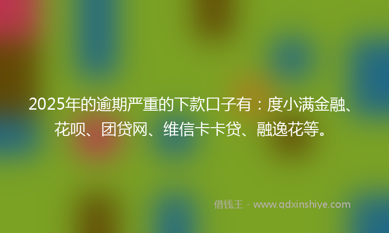 2025年的逾期严重的下款口子有：度小满金融、花呗、团贷网、维信卡卡贷、融逸花等。