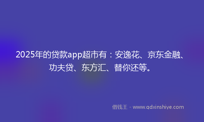 2025年的贷款app超市有：安逸花、京东金融、功夫贷、东方汇、替你还等。