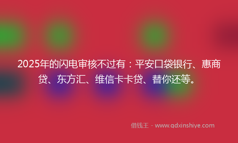 2025年的闪电审核不过有：平安口袋银行、惠商贷、东方汇、维信卡卡贷、替你还等。
