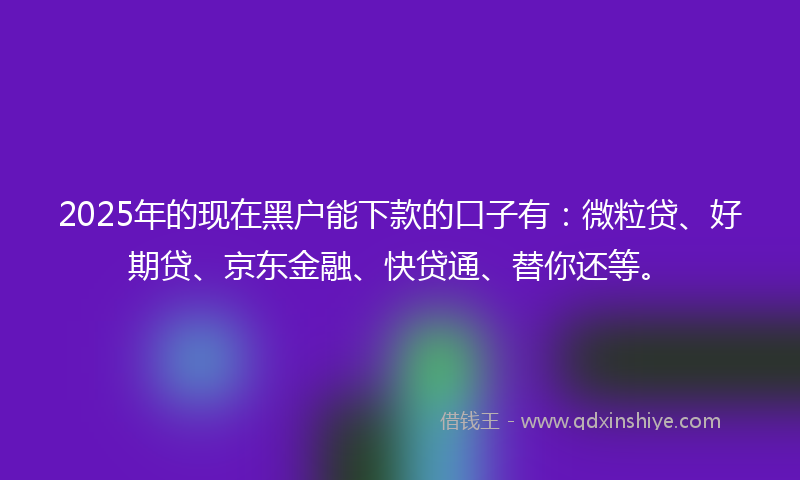 2025年的现在黑户能下款的口子有：微粒贷、好期贷、京东金融、快贷通、替你还等。