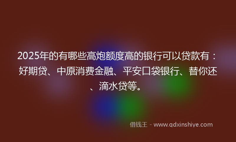 2025年的有哪些高炮额度高的银行可以贷款有：好期贷、中原消费金融、平安口袋银行、替你还、滴水贷等。