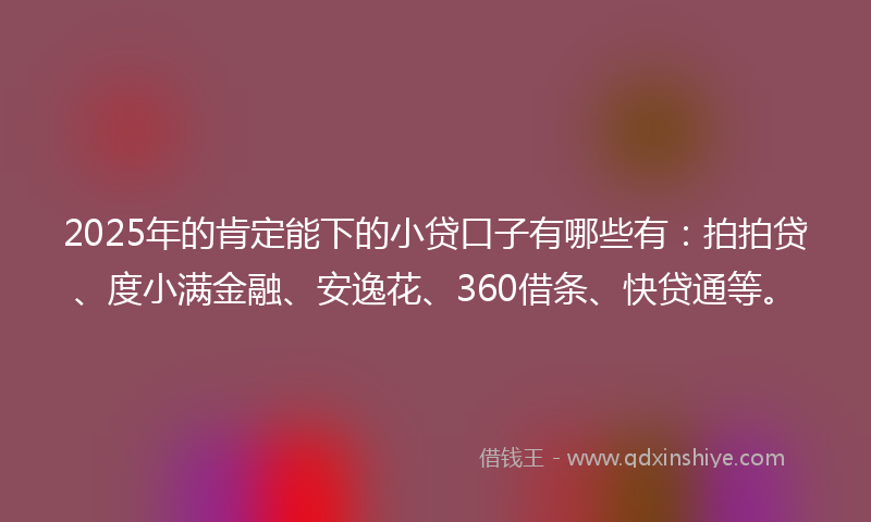 2025年的肯定能下的小贷口子有哪些有：拍拍贷、度小满金融、安逸花、360借条、快贷通等。
