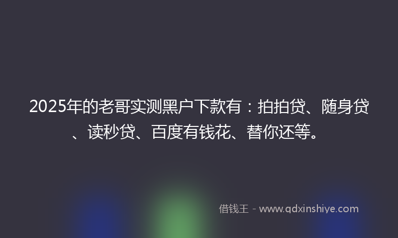 2025年的老哥实测黑户下款有：拍拍贷、随身贷、读秒贷、百度有钱花、替你还等。