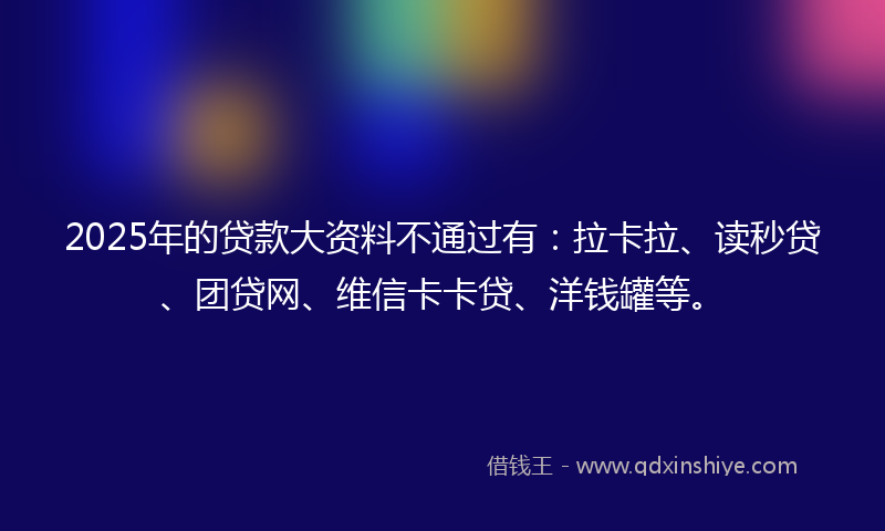2025年的贷款大资料不通过有：拉卡拉、读秒贷、团贷网、维信卡卡贷、洋钱罐等。