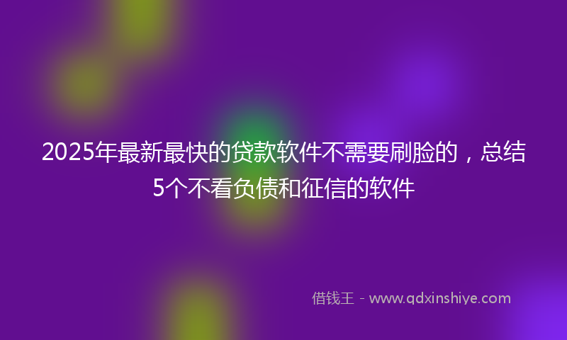 2025年最新最快的贷款软件不需要刷脸的，总结5个不看负债和征信的软件