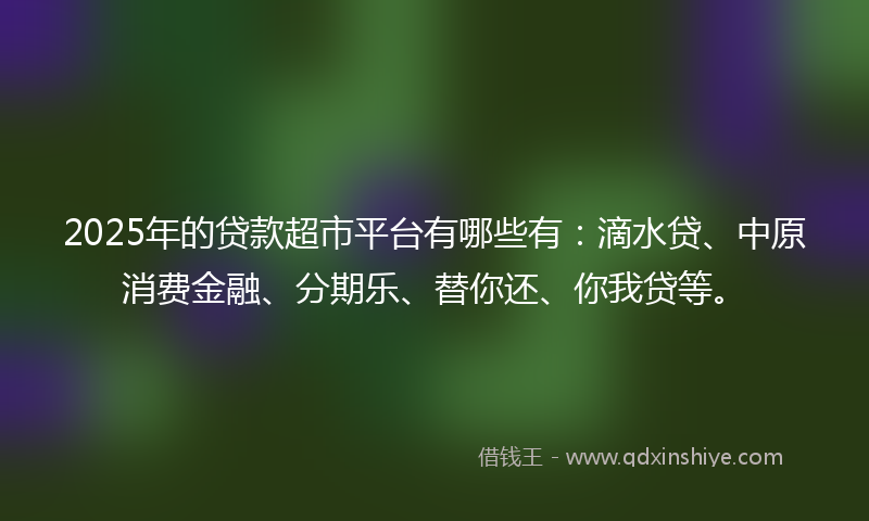 2025年的贷款超市平台有哪些有：滴水贷、中原消费金融、分期乐、替你还、你我贷等。