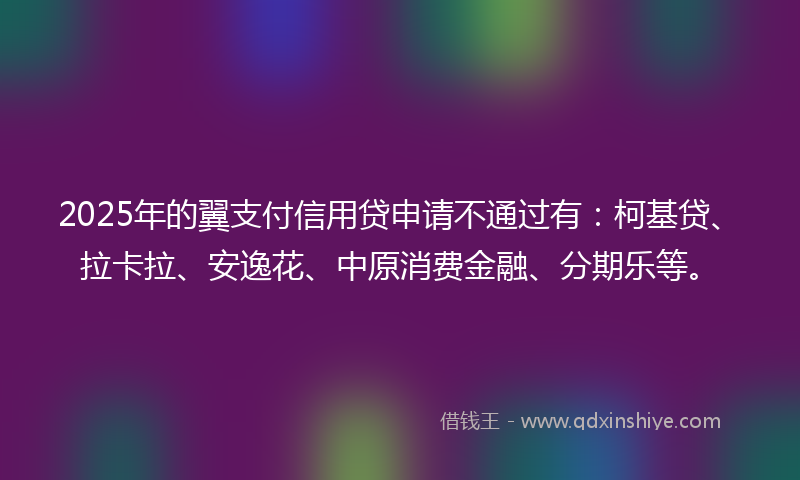 2025年的翼支付信用贷申请不通过有：柯基贷、拉卡拉、安逸花、中原消费金融、分期乐等。