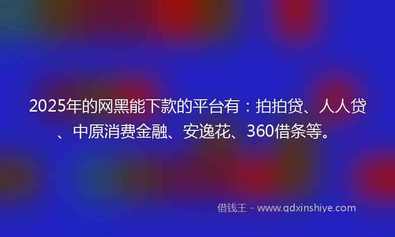 2025年的网黑能下款的平台有：拍拍贷、人人贷、中原消费金融、安逸花、360借条等。