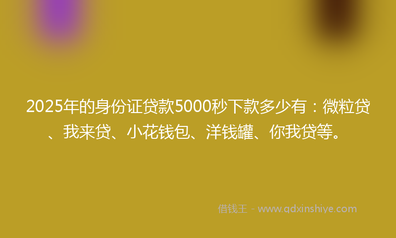 2025年的身份证贷款5000秒下款多少有：微粒贷、我来贷、小花钱包、洋钱罐、你我贷等。