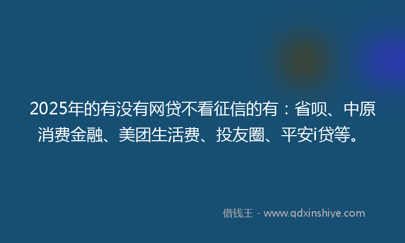 2025年的有没有网贷不看征信的有：省呗、中原消费金融、美团生活费、投友圈、平安i贷等。