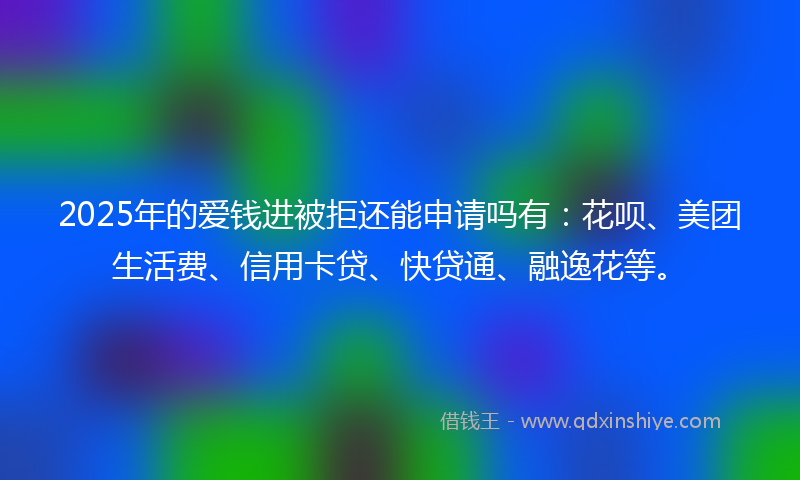 2025年的爱钱进被拒还能申请吗有：花呗、美团生活费、信用卡贷、快贷通、融逸花等。