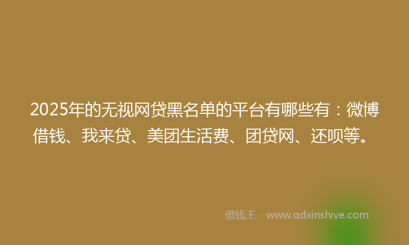 2025年的无视网贷黑名单的平台有哪些有：微博借钱、我来贷、美团生活费、团贷网、还呗等。