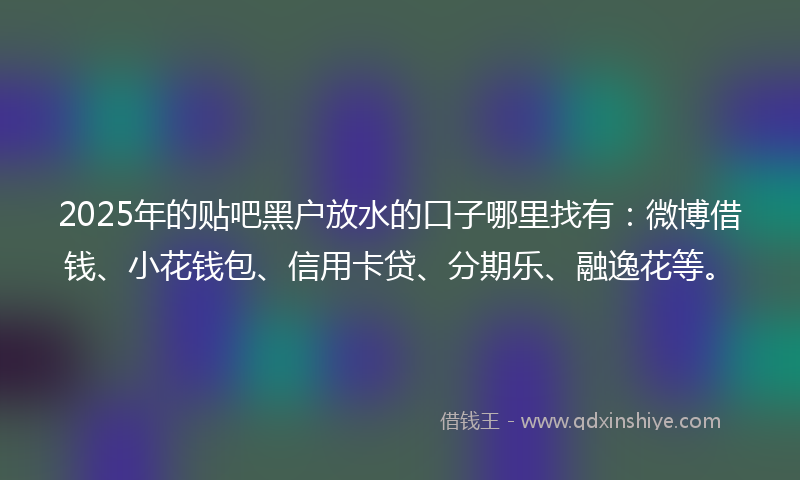 2025年的贴吧黑户放水的口子哪里找有：微博借钱、小花钱包、信用卡贷、分期乐、融逸花等。