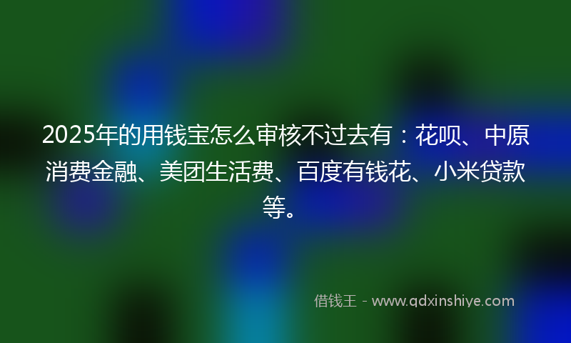 2025年的用钱宝怎么审核不过去有：花呗、中原消费金融、美团生活费、百度有钱花、小米贷款等。