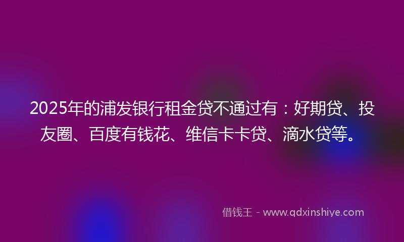 2025年的浦发银行租金贷不通过有：好期贷、投友圈、百度有钱花、维信卡卡贷、滴水贷等。