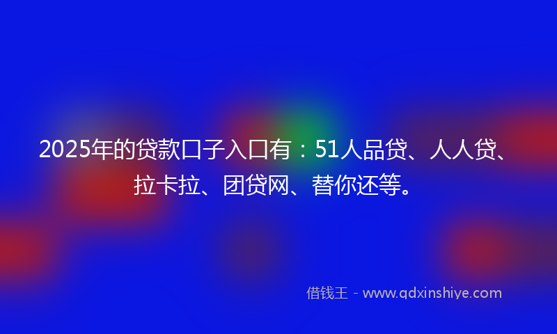 2025年的贷款口子入口有：51人品贷、人人贷、拉卡拉、团贷网、替你还等。