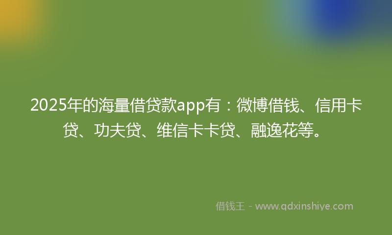 2025年的海量借贷款app有：微博借钱、信用卡贷、功夫贷、维信卡卡贷、融逸花等。