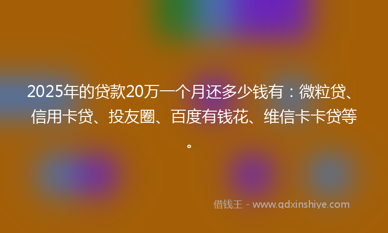 2025年的贷款20万一个月还多少钱有：微粒贷、信用卡贷、投友圈、百度有钱花、维信卡卡贷等。