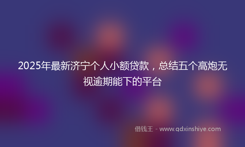 2025年最新济宁个人小额贷款，总结五个高炮无视逾期能下的平台