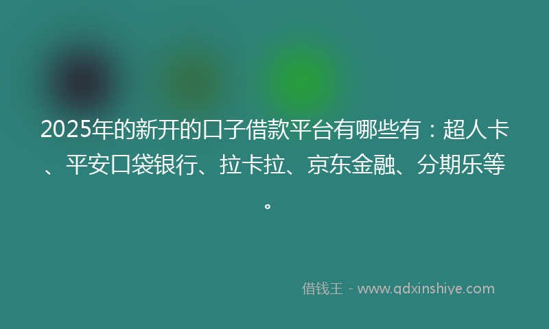 2025年的新开的口子借款平台有哪些有：超人卡、平安口袋银行、拉卡拉、京东金融、分期乐等。
