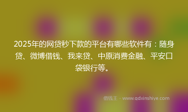 2025年的网贷秒下款的平台有哪些软件有：随身贷、微博借钱、我来贷、中原消费金融、平安口袋银行等。