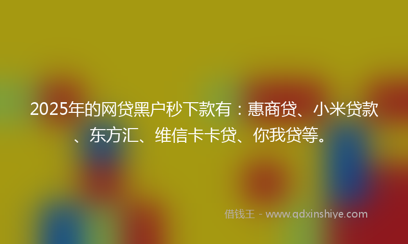 2025年的网贷黑户秒下款有：惠商贷、小米贷款、东方汇、维信卡卡贷、你我贷等。