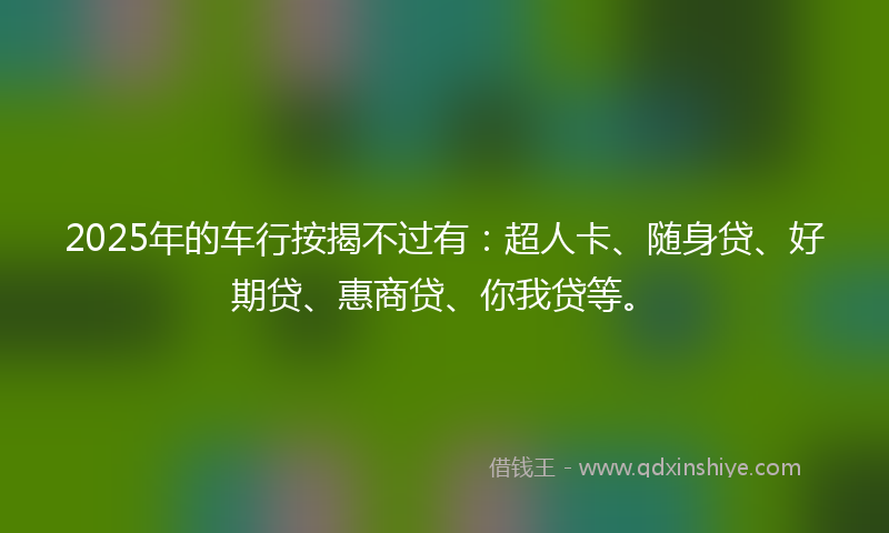 2025年的车行按揭不过有：超人卡、随身贷、好期贷、惠商贷、你我贷等。