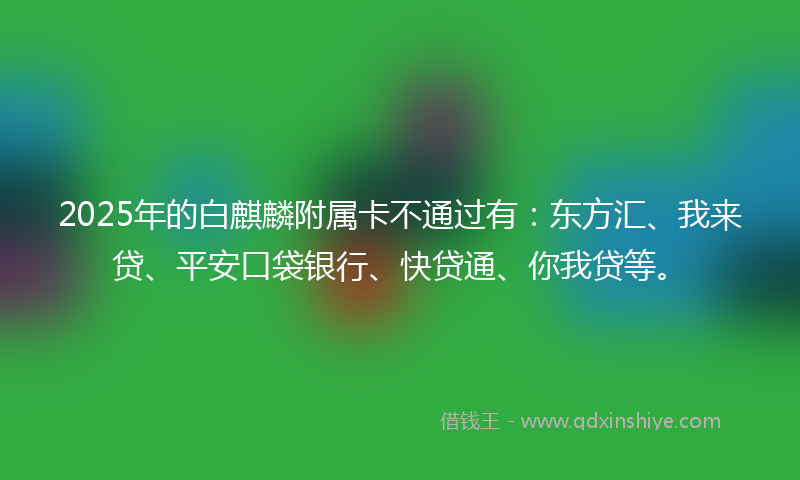 2025年的白麒麟附属卡不通过有：东方汇、我来贷、平安口袋银行、快贷通、你我贷等。