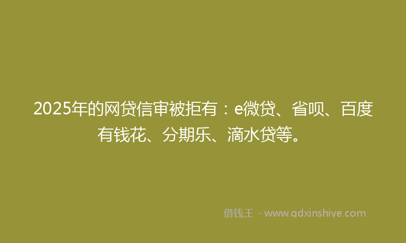 2025年的网贷信审被拒有：e微贷、省呗、百度有钱花、分期乐、滴水贷等。